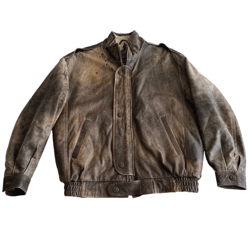Maquette VTG Distressed Brown Leather Sherpa Fleece Lined Bomber Jacket sz 44